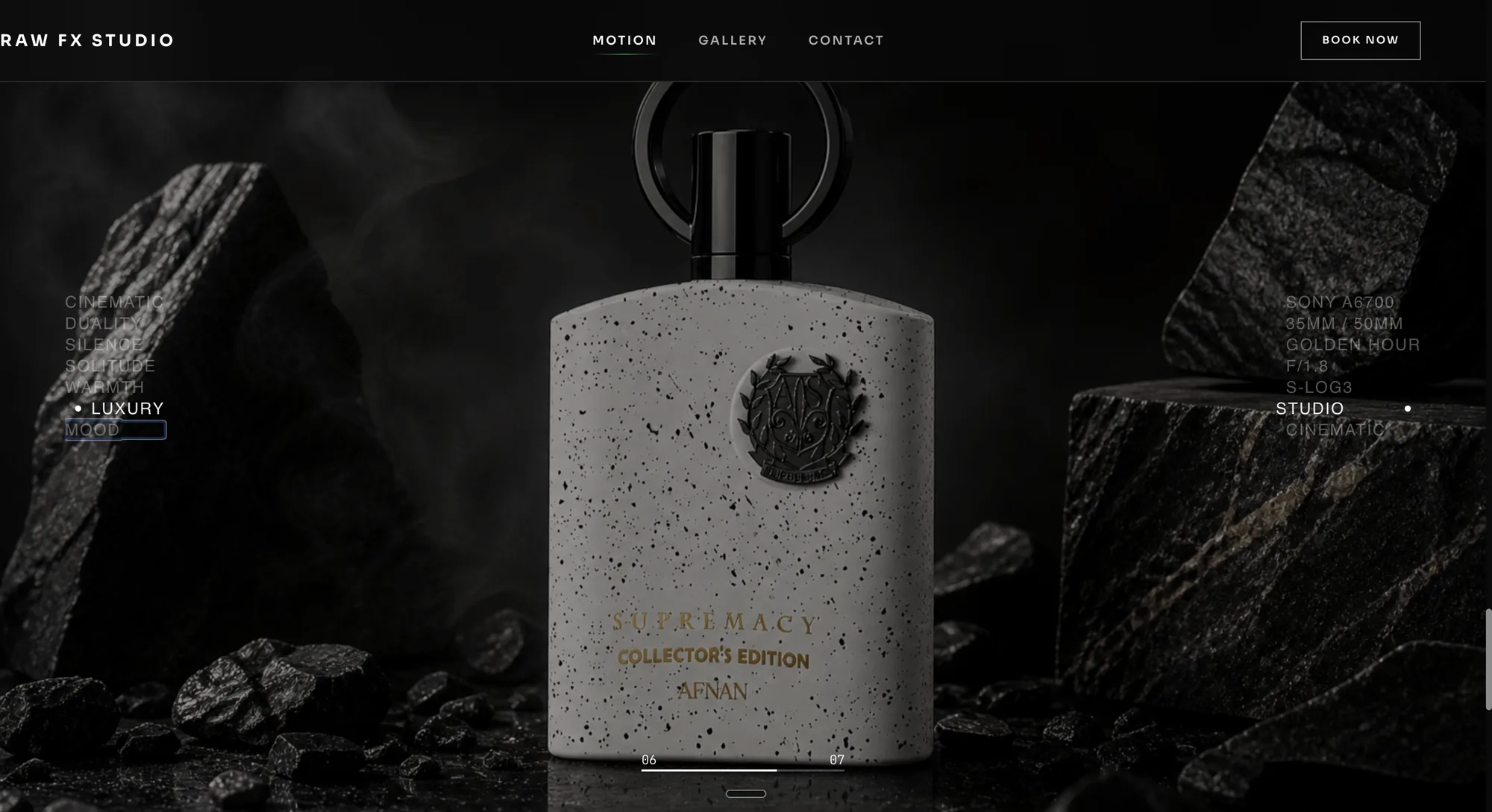Raw FX Studio luxury product photography section